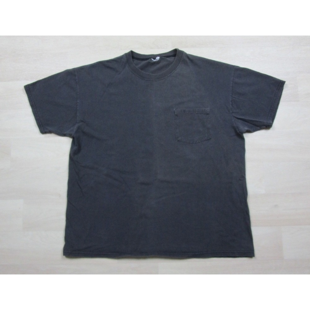 Vintage 90s Blank Pocket T Shirt Mens (L) Black Boxy Fit Distressed Faded Grunge